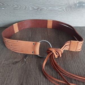 Frye Tan and Brown Leather Fringe Ring Belt